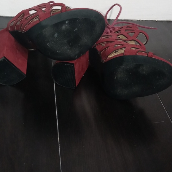 Velvet Burgundy Sandal Heels - Picture 5 of 9